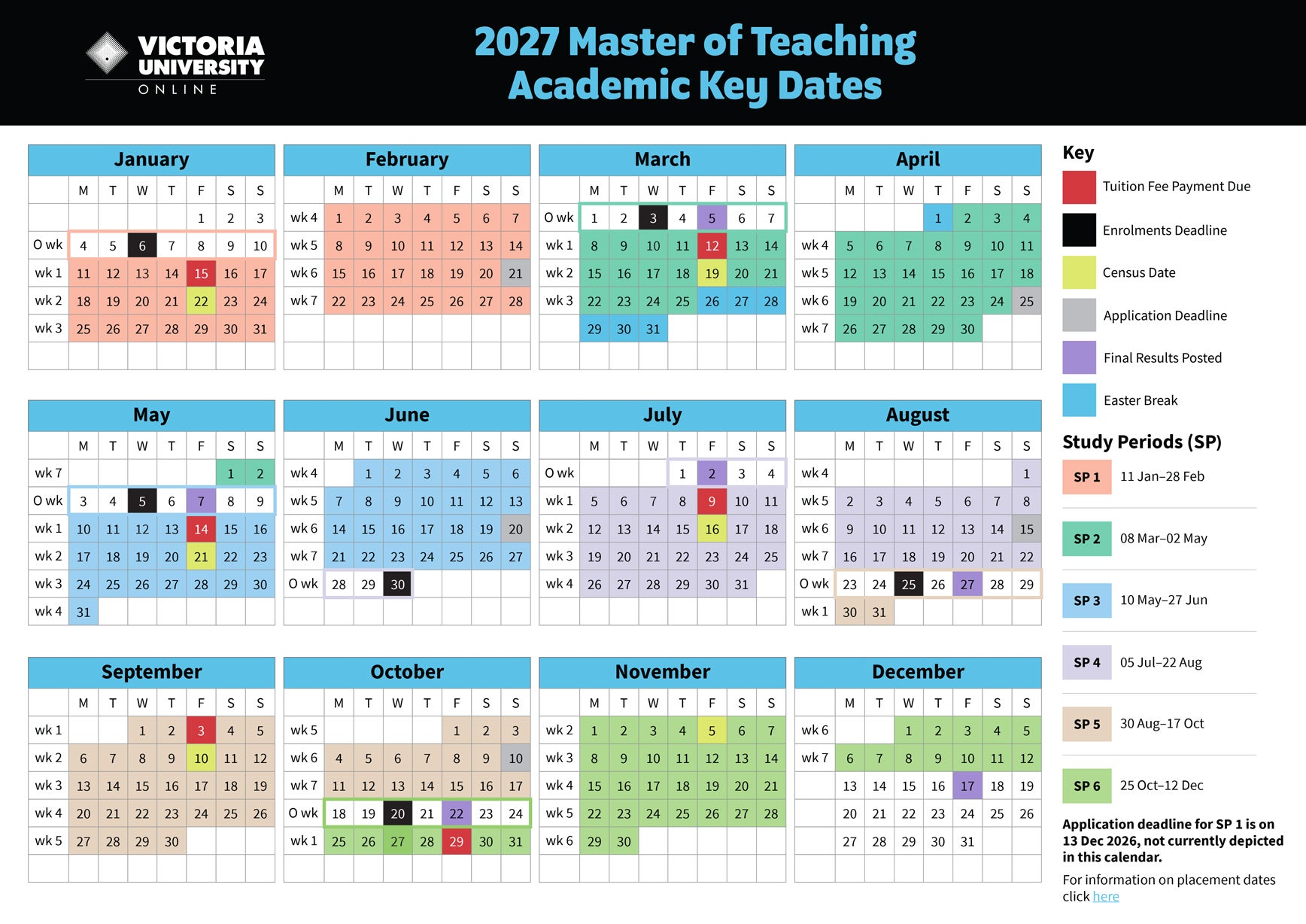 VU Academic Teaching Calendar 2027