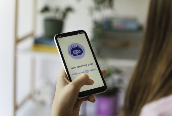 Close up of mobile phone with AI chatbot screen