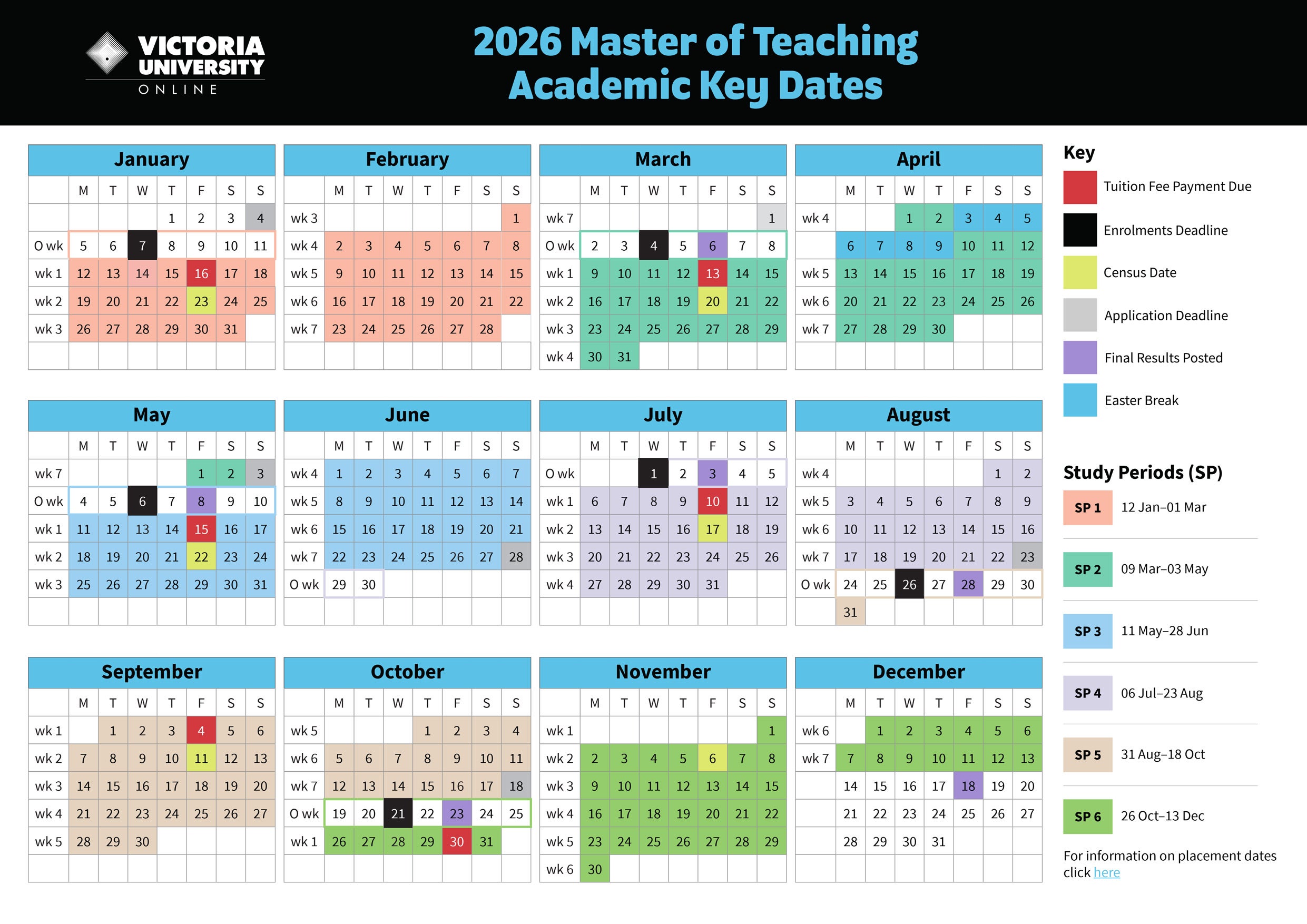 VU Academic Teaching Calendar 2026